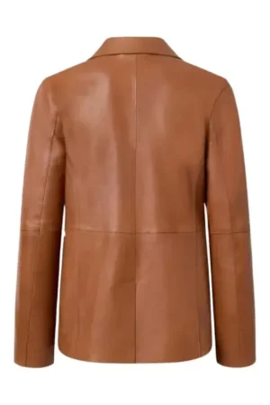 Womens Two Button Brown Leather Blazer