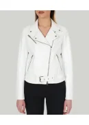 Womens White Leather Moto Jacket