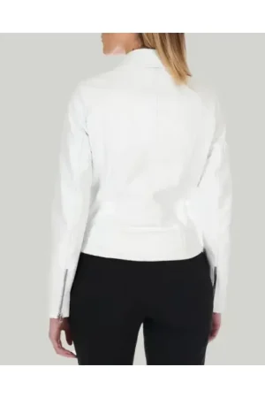 Womens White Leather Moto Jacket