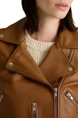 Asymmetrical Brown Leather Biker Jacket Womens