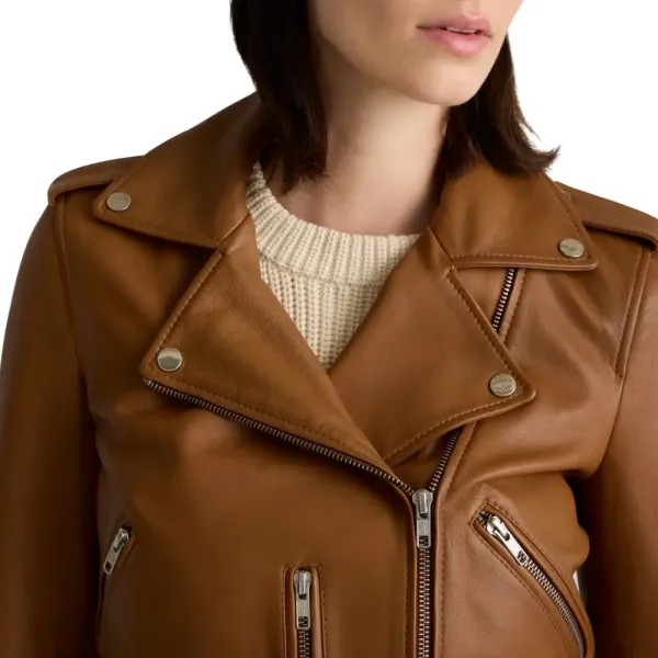 Asymmetrical Brown Leather Biker Jacket Womens 3 Asymmetrical Brown Leather Biker Jacket Womens - Image 3