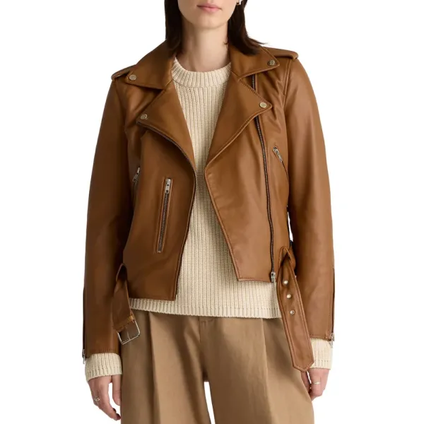 Asymmetrical Brown Leather Biker Jacket Womens 4 Asymmetrical Brown Leather Biker Jacket Womens - Image 4