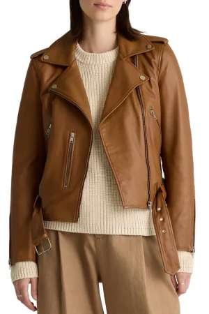 Asymmetrical Brown Leather Biker Jacket Womens