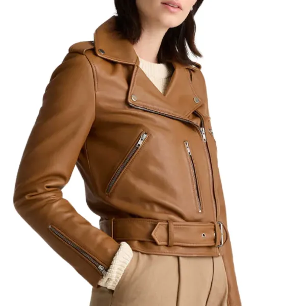 Asymmetrical Brown Leather Biker Jacket Womens 2 Asymmetrical Brown Leather Biker Jacket Womens - Image 2