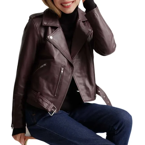 Asymmetrical Biker Burgundy Leather Jacket Womens 3 Asymmetrical Biker Burgundy Leather Jacket Womens - Image 3