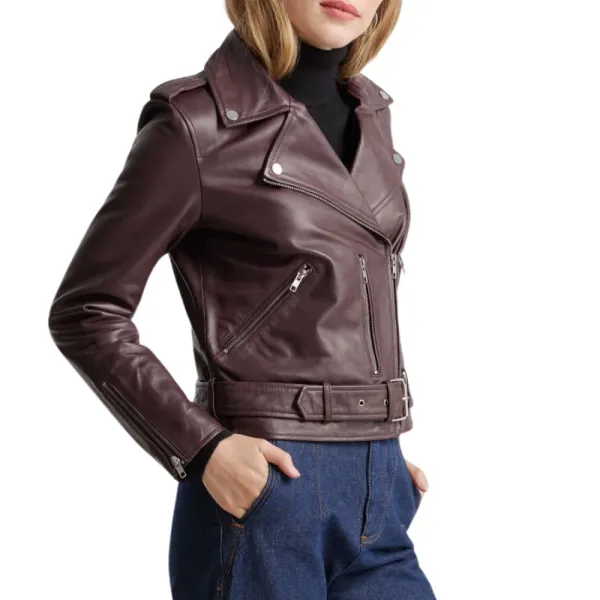 Asymmetrical Biker Burgundy Leather Jacket Womens 5 Asymmetrical Biker Burgundy Leather Jacket Womens - Image 5