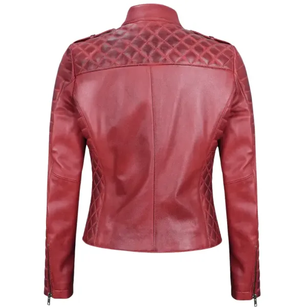 Red Asymmetrical Moto Padded Leather Jacket For Womens 2 Red Asymmetrical Moto Padded Leather Jacket For Womens - Image 2