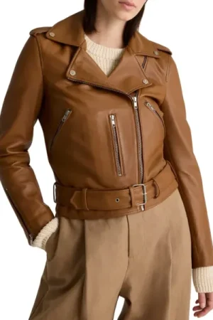 Asymmetrical Brown Leather Biker Jacket Womens