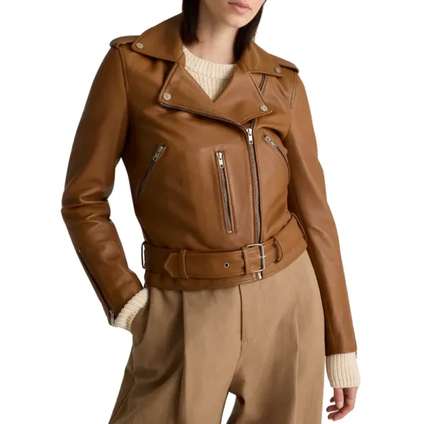 Asymmetrical Brown Leather Biker Jacket Womens 6 Asymmetrical Brown Leather Biker Jacket Womens - Image 6