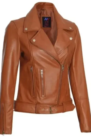 Asymmetrical Brown Leather Moto Jacket Womens