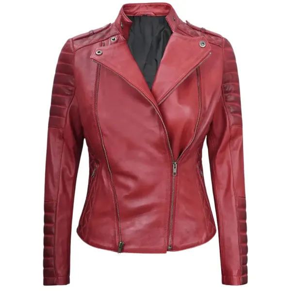 Red Asymmetrical Moto Padded Leather Jacket For Womens 1 Red Asymmetrical Moto Padded Leather Jacket For Womens