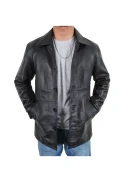 3/4 Length Black Mens Leather Car Coat