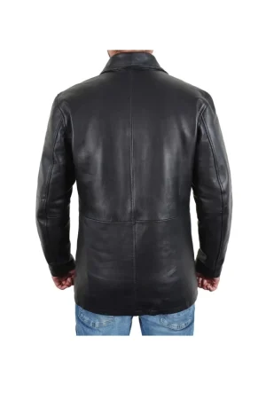 3/4 Length Black Mens Leather Car Coat