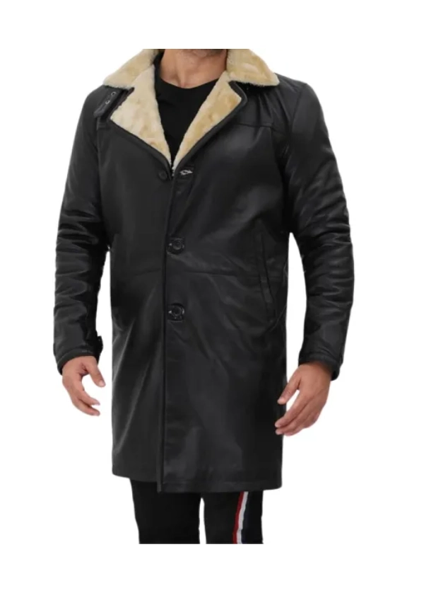 3/4 Length Black Shearling Leather Coat Mens 2 3/4 Length Black Shearling Leather Coat Mens - Image 2