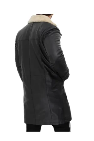 3/4 Length Black Shearling Leather Coat Mens