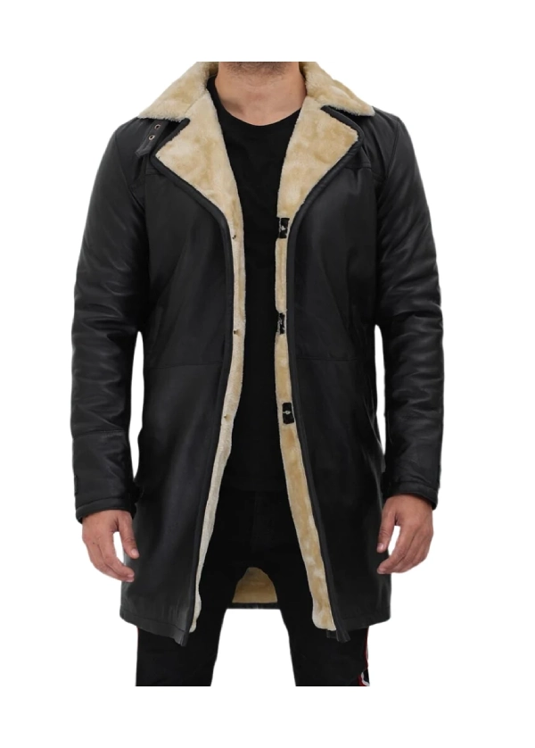 3/4 Length Black Shearling Leather Coat Mens 1 3/4 Length Black Shearling Leather Coat Mens