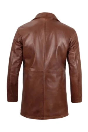 3/4 Length Brown Leather Car Coat Mens