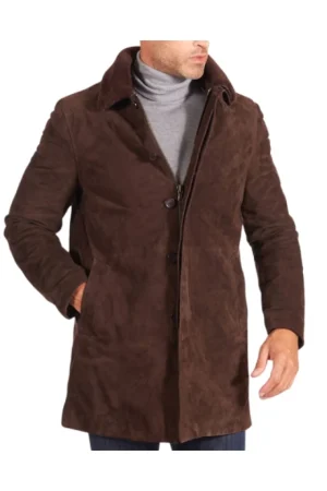 3/4 Length Brown Suede Coat Mens