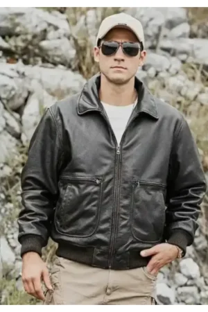 Aviator A2 Mens Black Leather Bomber Jacket