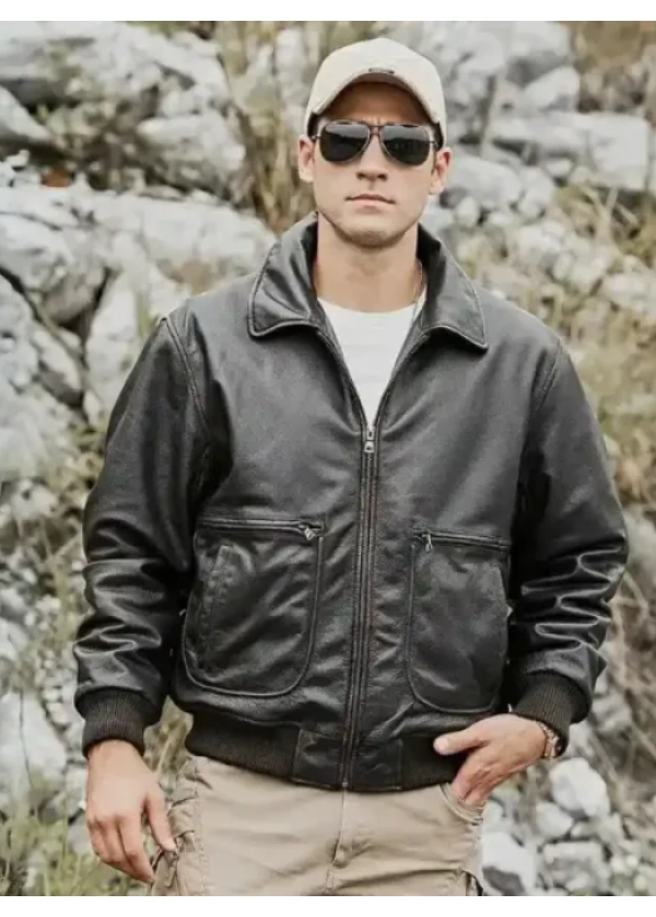 Aviator A2 Mens Black Leather Bomber Jacket 2 Aviator A2 Mens Black Leather Bomber Jacket - Image 2