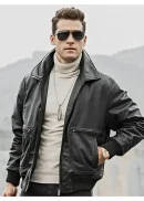 Aviator A2 Mens Black Leather Bomber Jacket