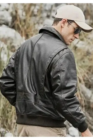 Aviator A2 Mens Black Leather Bomber Jacket