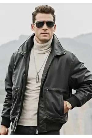 Aviator A2 Mens Black Leather Bomber Jacket