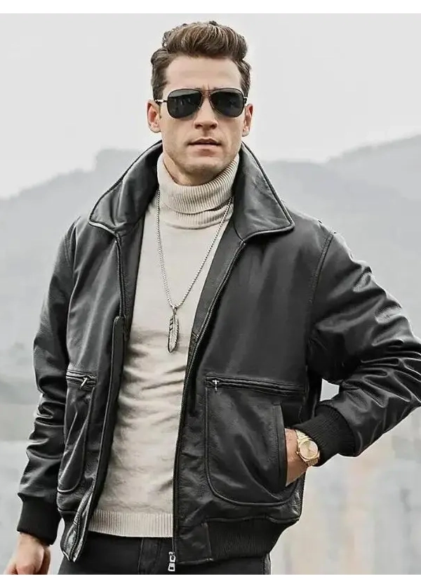 Aviator A2 Mens Black Leather Bomber Jacket 1 Aviator A2 Mens Black Leather Bomber Jacket