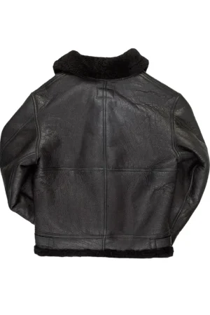 B3 Black Hooded Shearling Bomber Jacket