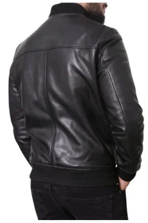 Black Bomber Leather Jacket Mens