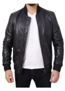 Black Bomber Leather Jacket Mens