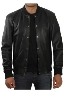 Black Bomber Leather Jacket Mens