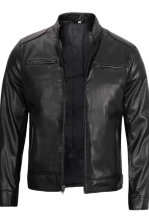 Black Cafe Racer Vegan Leather Jacket Mens
