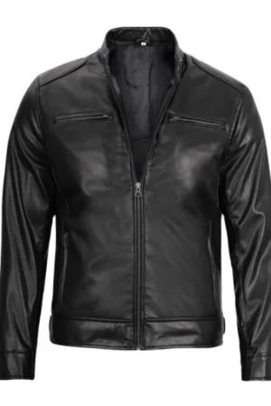 Black Cafe Racer Vegan Leather Jacket Mens