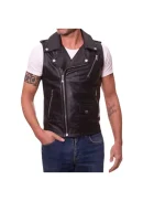 Black Leather Biker Vest Mens