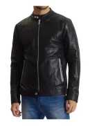 Black Leather Cafe Racer Biker Jacket Mens