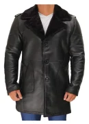 Black Leather Coat with Faux Shearling Mens