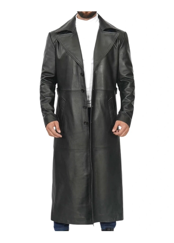 Black Long Leather Trench Coat Mens 1 Black Long Leather Trench Coat Mens