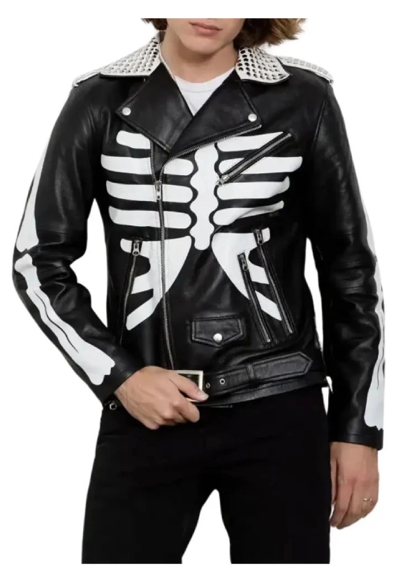 Black Skeleton Leather Biker Jacket Men’s 1 Black Skeleton Leather Biker Jacket Men’s