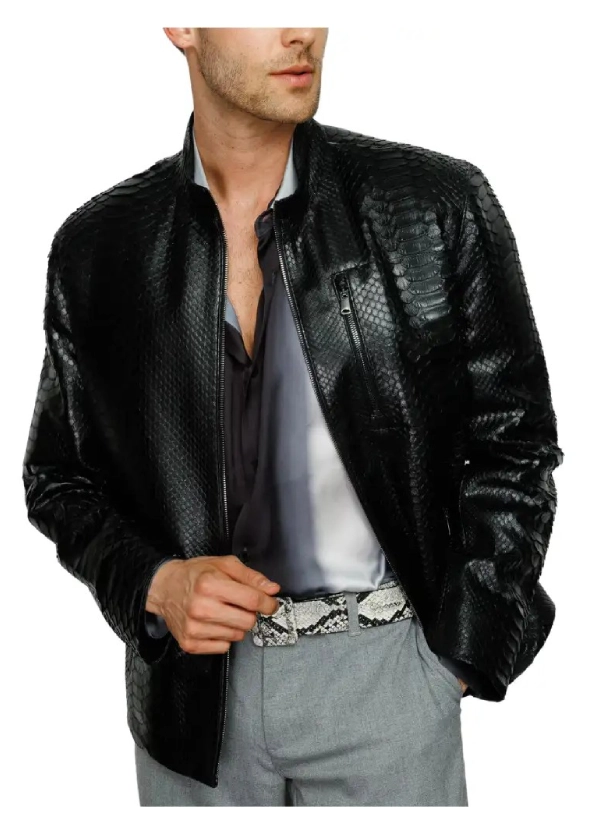 Black Snakeskin Leather Jacket Mens 2 Black Snakeskin Leather Jacket Mens