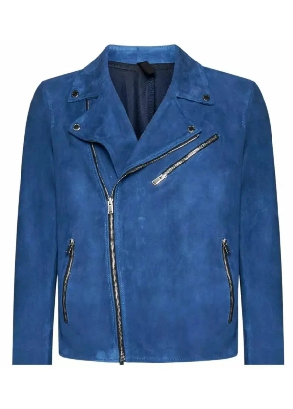 Blue Suede Leather Biker Jacket Mens 1 Blue Suede Leather Biker Jacket Mens