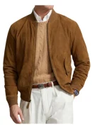 Bomber Brown Suede Jacket Mens