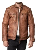Brown Distressed Leather Motorcycle Jacket Mens