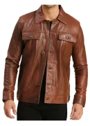 Brown Leather Trucker Jacket Mens