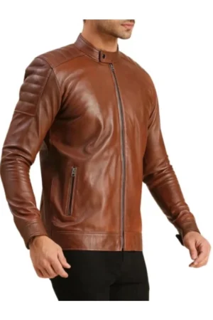 Brown Motorcycle Mens Leather Cafe Racer Jacket