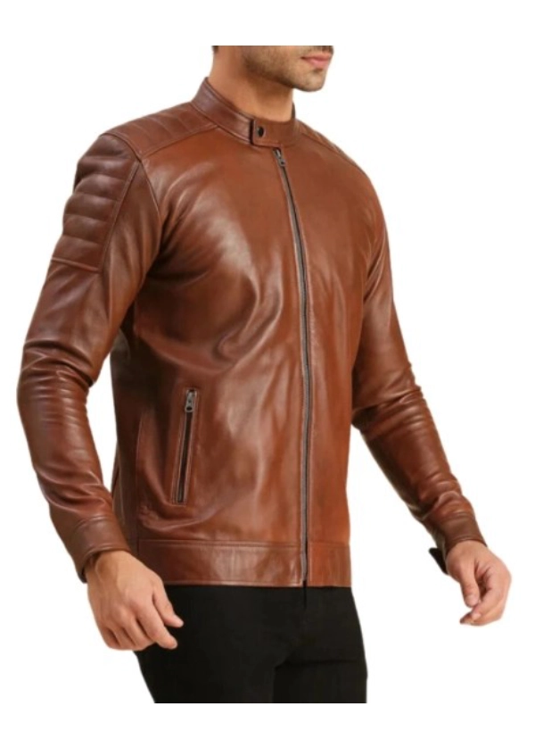 Brown Motorcycle Mens Leather Cafe Racer Jacket 2 Brown Motorcycle Mens Leather Cafe Racer Jacket - Image 2