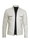 Cafe Racer White Leather Jacket Mens