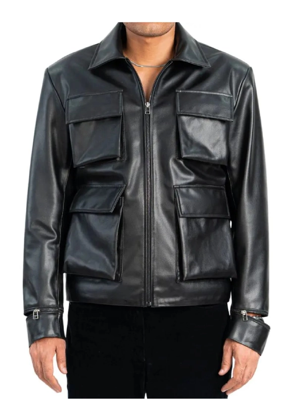 Cargo Pocketed Black Leather Jacket Mens 1 Cargo Pocketed Black Leather Jacket Mens