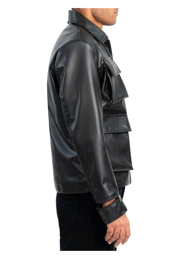 Cargo Pocketed Black Leather Jacket Mens 2 Cargo Pocketed Black Leather Jacket Mens