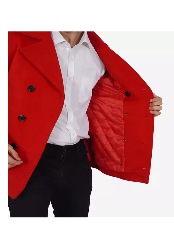 Double Breasted Red Wool Mens Top Coat 2 Double Breasted Red Wool Mens Top Coat - Image 2